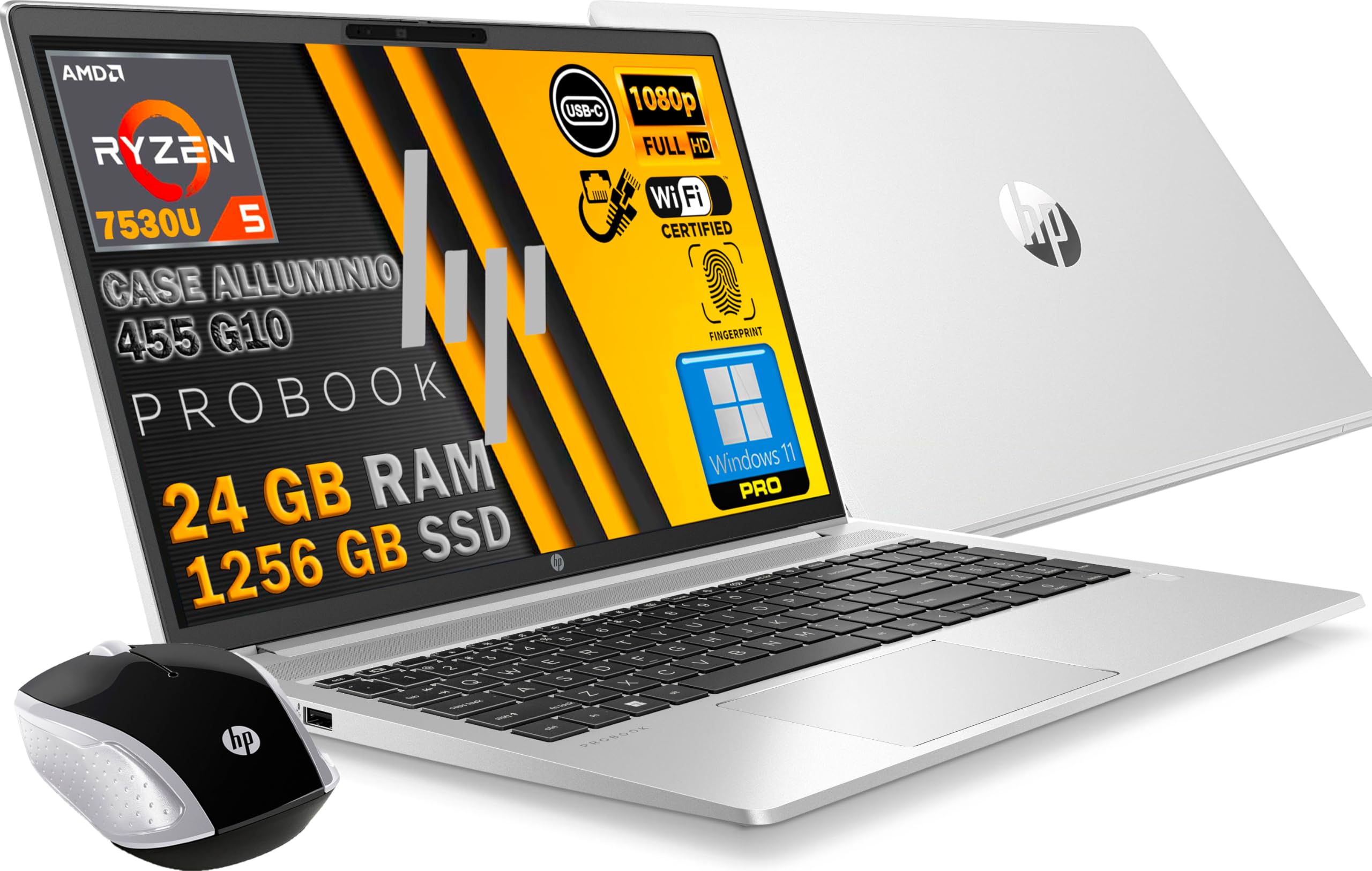 HP Probook 455 G10 Notebook Silber aus Aluminium, RAM 24 GB, SSD